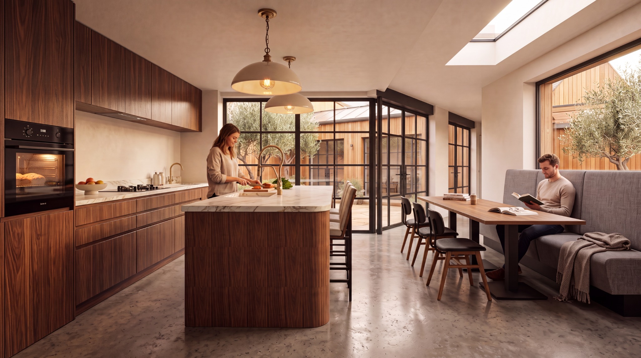 Warm timber kitchen and dining space designed by MHA Studio
